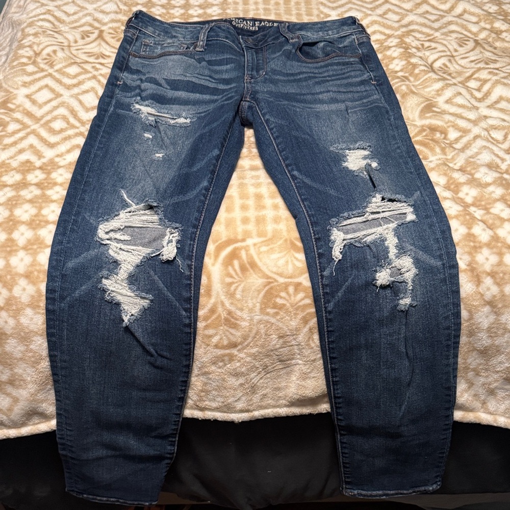 American Eagle Outfitters Ripped Dark Blue Skinny Jeans